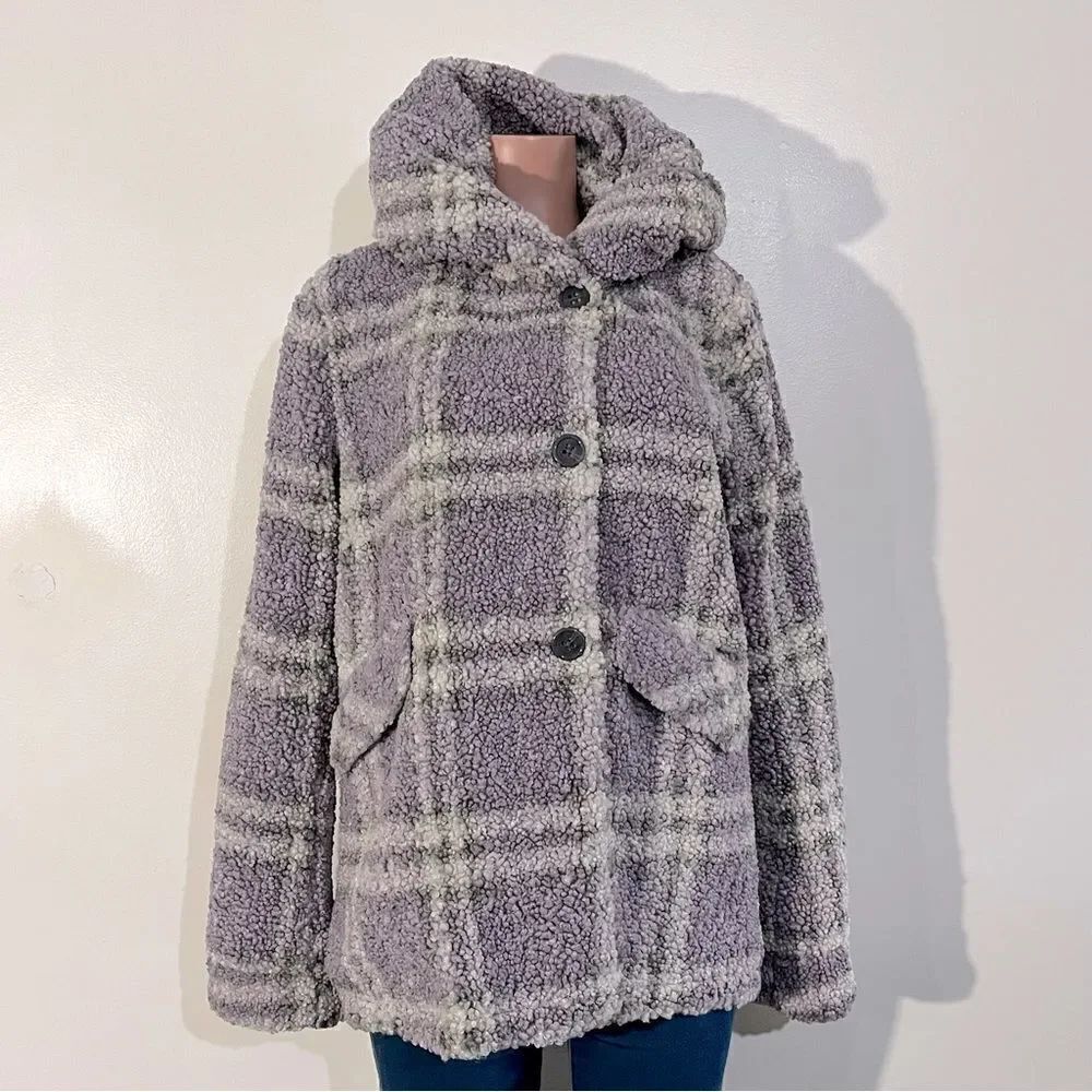 Centigrade Button Closure Reversible Plaid Sherpa Jacket - Picture 7 of 8